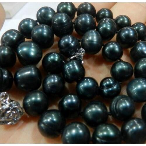 Free shipping NEW GENUINE 8-9MM BLACK NATURAL TAHITIAN PEARL NECKLACE 18"