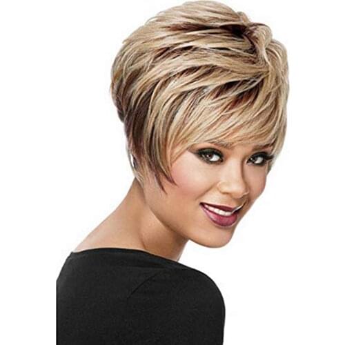 Wig for Women Synthetic Short Straight Hair with Bangs Natural Mixing Colour Daily Use Heat Resistant Fiber Wigs