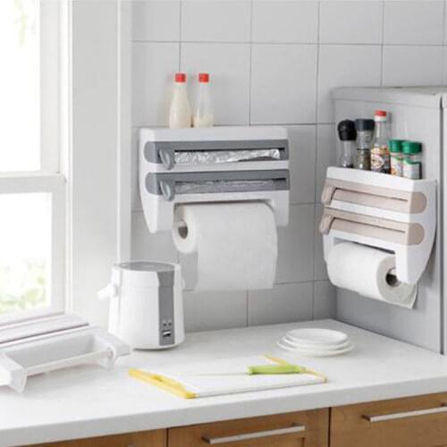 Plastic Refrigerator Cling Film Cutting Storage Rack Wrap Cutter Tin Foil Paper Towel Holder Kitchen Shelf Plastic Hang Holder