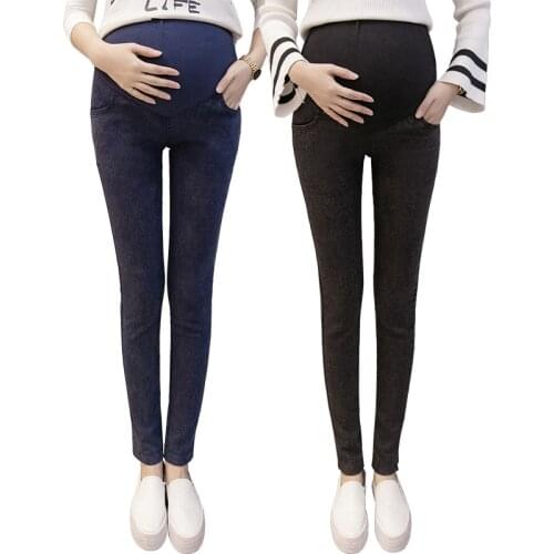 Maternity Waistband Elastic Pants Pregnant Women Clothes Fashion Black Navy Blue Denim Leggings M L XL XXL XXXLJeans Trousers