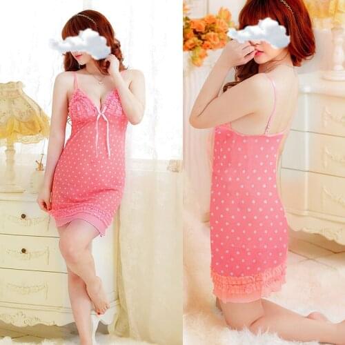 Sexy Lingerie With Font Bow Ruffles Trim Polka Dot Chemises set Porno Women Underwear Sleepwear Sexy Dress Hot