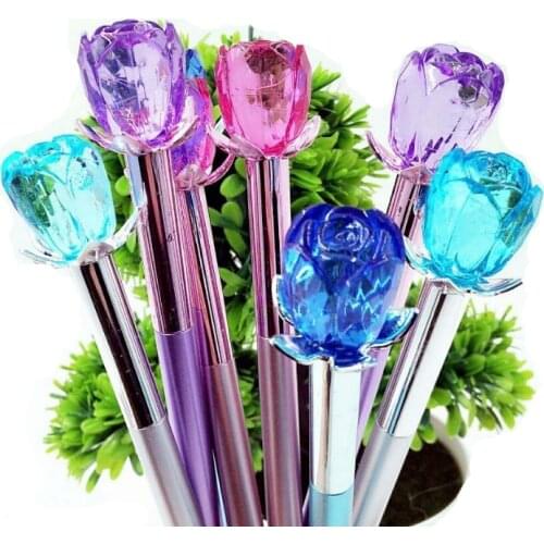 1 pcs Kawaii Gel pen Lovely Style Crystal Rose Ballpoint Pens For Kids Office School Supplies Estojo Escolar Free shipping