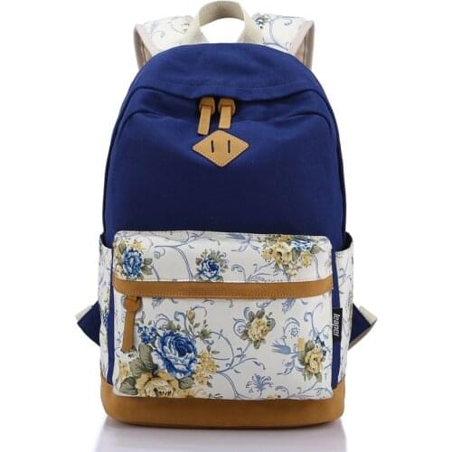 AUGUR Colorful High Quality Matte Leather Vintage School Backpack bag Girl Laptop Bag Casual Floral Printing Women Backpack