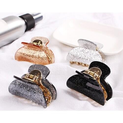 Fashion Solid Color Leopard Print Small Hairpins Ponytail Hair Accessories Geometric Clip Shiny Acrylic Hair Claws For Girls