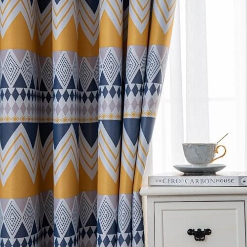 Yellow Gray Geometric Wave Printed Shade Curtains For Living Room Modern Bedroom Window Treatment Kitchen Curtain Drapes MY521#5