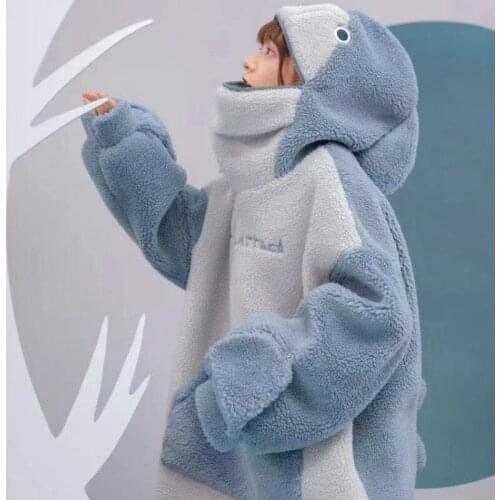 Woman Kawaii Shark Sweatshirts Hoodies Couples Clothes Cute Fleece Letter Print Vintage Clothing 2021 Women Aesthetic Streetwear