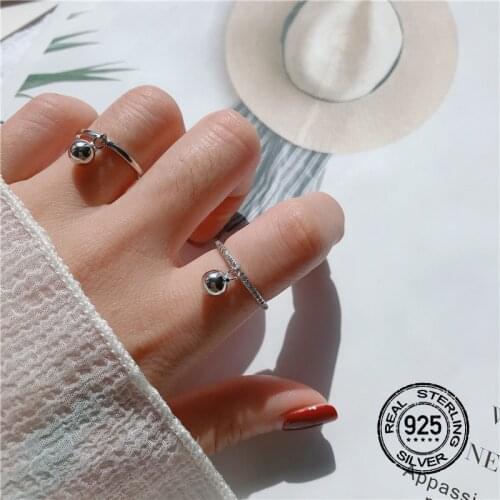 S925 Silver Rings For Women Opening Adjustable Ball Micro Zircon Inlaid Birthday Fashion Gift Small Jewelry Female Design INEFFA