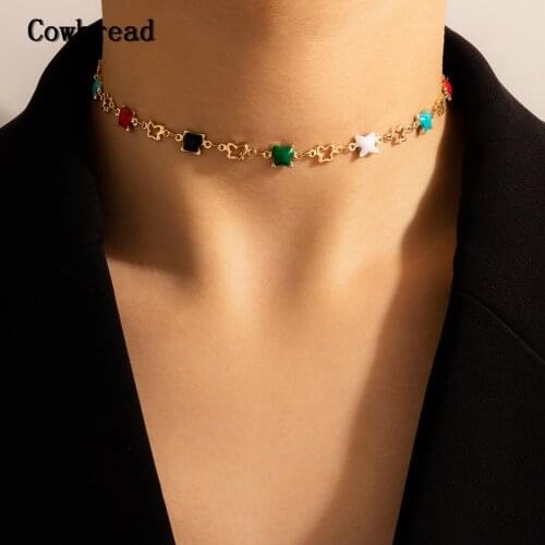 COWBREAD Exquisite Necklace for Women Zircon Choker Lady Chain Necklace Short Imitation Gems Neck Chain Jewelry