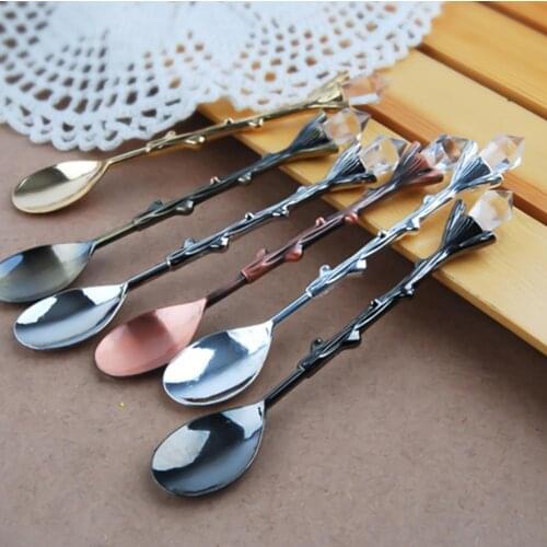 1PC Long Stainless Steel Dessert Ice Cream Tea Coffee Spoon Cute Diamond Shapes Flatware Sets Mini Honey Dipper Mixer