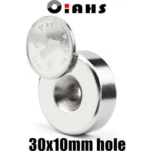1pcs 30 x 10 mm Hole: 10mm super Strong Round Neodymium Countersunk Ring Magnets Rare Earth N50 Free Shipping