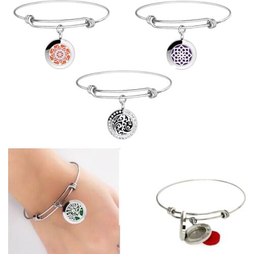 20mm Stainless Steel Adjustable Diffuser Bracelet Bangle Essential Oil Aromatherapy Perfume Locket For Girl 10Pads Gift