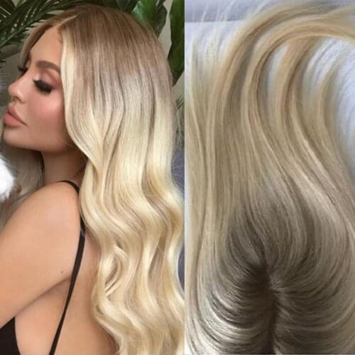 6-20inch Ombre Color Human Hair Topper Blond PU mono Base 100% Remy Hair Hair Piece Skin Clip in 4/613 Toupee Hair For Women