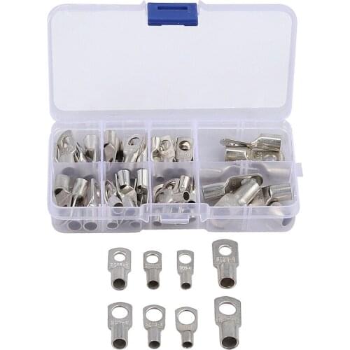 60pcs Tinned Copper Wire Lug Battery Cable SC Ring Terminal Connector Kit Electrical Connector Butt Plug