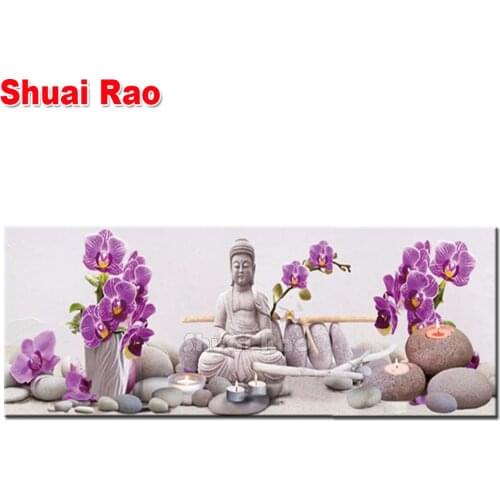 Big size Handmade diamond painting Orchid Stone Buddha 5d diamond embroidery zen icon religion Painting home Decor