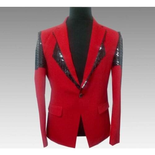 Sequins blazer men suits designs jacket mens stage costumes red singers clothes dance star style dress punk rock masculino homme