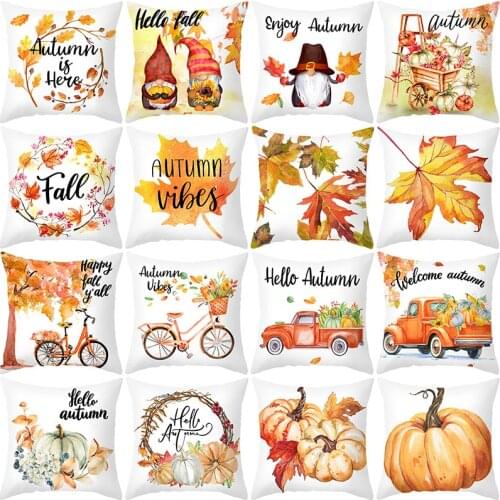 Happy Thanksgiving Cushion Cover 45X45 Sunflower Pumpkin Pillowcase Sofa Cushions Autumn Maple leaf Decorative Pillow Covers
