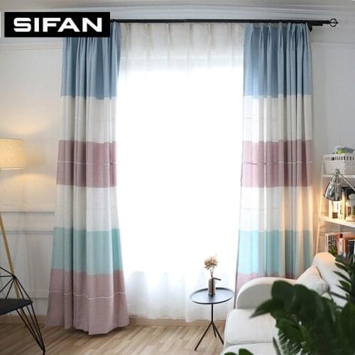 Colorful Horizontal Striped Thick Jacquard Faux Linen Curtain for Living Room Curtains for Bedroom Window Curtains