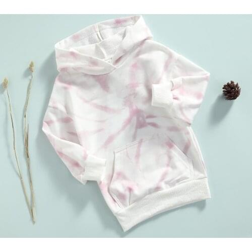 New Spring Autumn Children Tie-dye Hooded Sweatshirt Girls Loose Fit Long Sleeve Pullover Coat Tops with Front Pocket