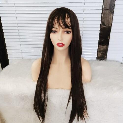 Long Straight Full Machine Wigs for Women Synthetic Wig with Bangs Highlight Color Heat Resistant Daily Wear Wig Nature Hair