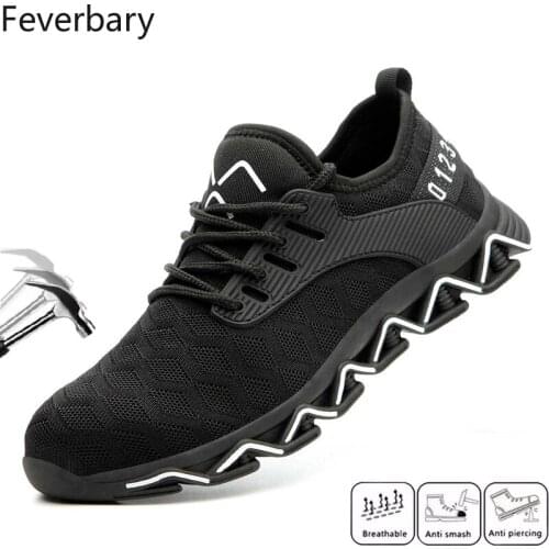 Feverbary Steel Toe Cap Anti-smash Puncture Men Work Safety Shoes Women Plus Size Breathable Outdoor Sneakers