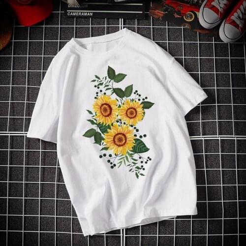 Womens T-shirt colorful flower Fashion Print T-shirt Ladies Casual Harajuku Graphic T-shirt Short Sleeve beauful flower Tshirt