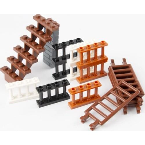 City House Parts Building Blocks Fence Rail Enclosure Barrier Garden Ladder Stair Assemble Bricks Toys Friends