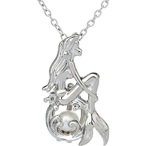 HENGSHENG Pearl In Oyster Cage Pendant Necklace Mermaid Pendant for Women Locket Jewelry Making Charms Silver Color
