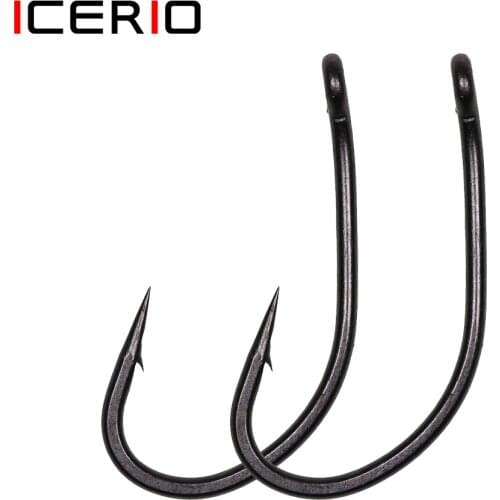 ICERIO 100pcs/pack High Carbon Steel Matt Black Telflon Coating Carp Fishing Hooks