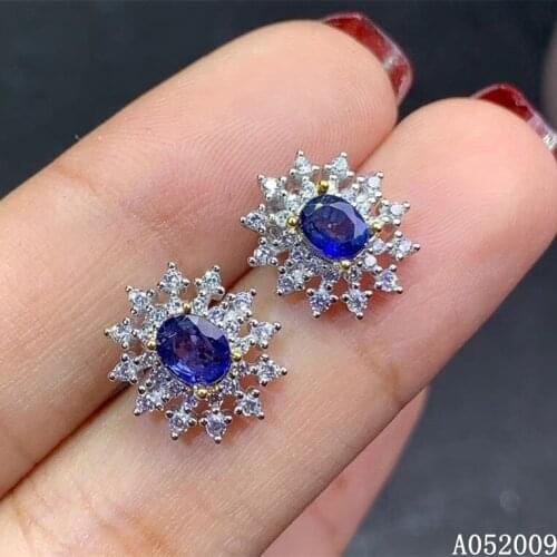 KJJEAXCMY 925 sterling silver inlaid natural sapphire earrings new trendy ladies ear stud support test
