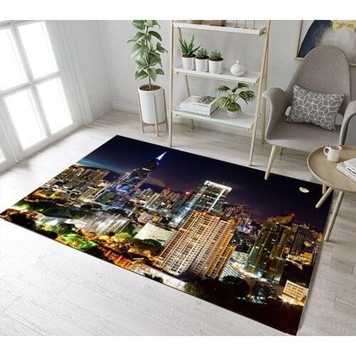 Night Lights City Building Home Living Room Area Rugs Childrens Room Floor Carpets Kitchen Office Cushion Bathroom Non-Slip Mat