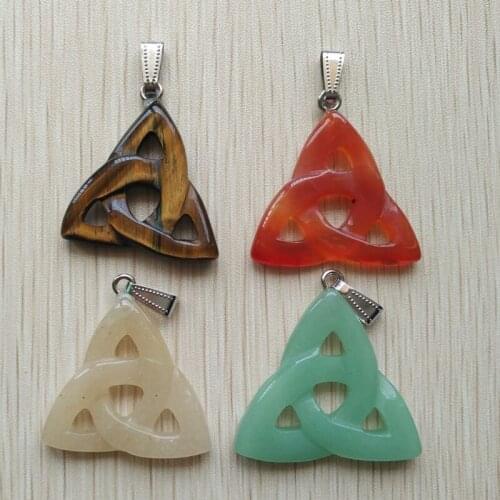 2016 fashion bestselling top quality mixed Natural Stone Hollow triangle charm pendants fit necklace making 4pcs/lot Wholesale