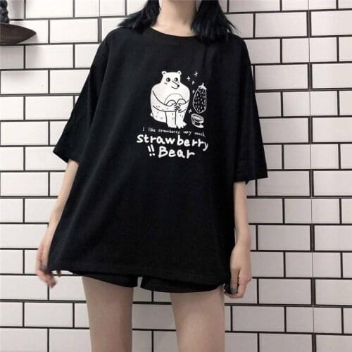 Cute Summer Tshirt Cartoon Printed Women sweatshirt Female Fashion Loose Tee sweatshirts O-neck Lovely Bear Girls White Tops