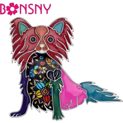 Bonsny Enamel Alloy Fashion Papillon Dog Brooches Cute Animal Clothes Scarf Decoration Pets Jewelry Pin Gift For Women Girls Kid