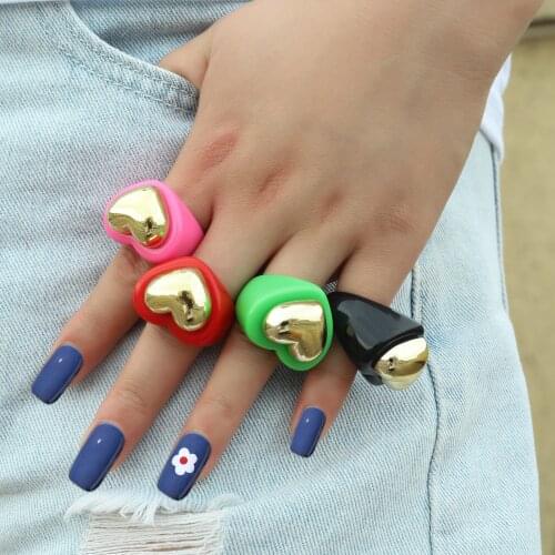 Best Lady Fashion Cute Heart Transparent Rings for Women Boho Luxury Acrylic Resin Engagement Rings Accessories Jewelry Gifts