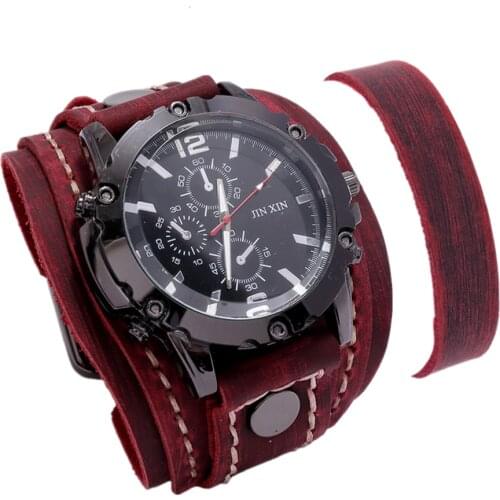 Men Watch Luxury Watch Quartz Wristwatches Bracelet for Men Retro Vintage Punk Style Watch Men Set Cow Leather Relogio Masculino