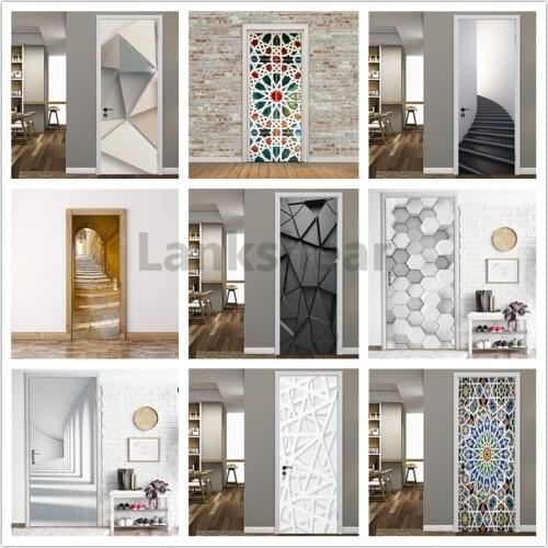 2PCS/Set Black Geometric Door Sticker Home Decor Self Stick Wallpaper Waterproof Renovation Poster Wallpaper On The Door Decals