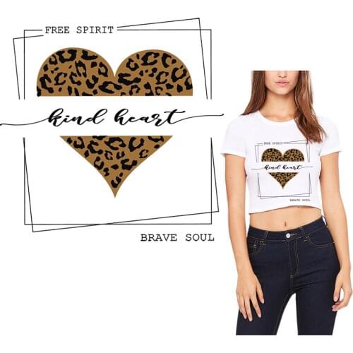 Leopard Heart Patch Brave Soul Thermo-stickers On Clothes Heat Transfer Vinyl Applique For Hoodie shirt Iron On Transfer Patches