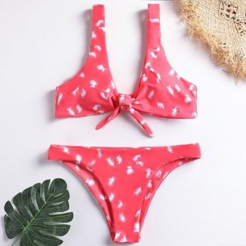 2021 New Micro Feather Bikini set Two-piece swimsuit Bandage Bikini Push Up sexy Bathing Suit Women Swimwear Red Biquini