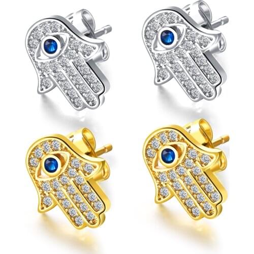 Cyue Shine Fashion Copper Gold-plated Stud Earrings Pave AAA Blue CZ Eyes Ladies Wedding Jewelry