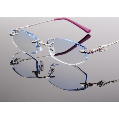 Rimless glasses, diamond trimming glasses fashion woman beautiful temperament prescription glasses myopia hyperopia 45