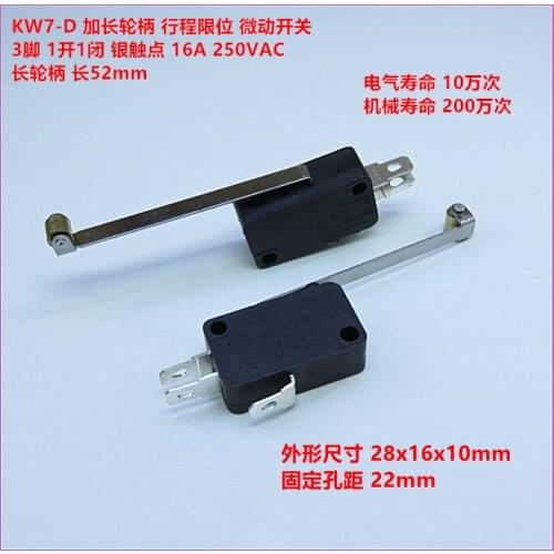 Original new 100% KW7-D lengthened roller handle 3pin silver contact micro switch limit stroke 16A 250VAC