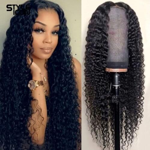 Brazilian Deep Curly Lace Front Wig Pre Plucked 13*4 Lace Frontal Wigs Remy Hair Kinky Curly Human Hair Wigs 30 Inches Long Wig