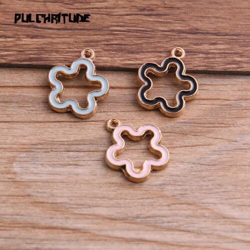 6pcs 16*18mm Two Color Alloy Metal Drop Oil Flower Charms Pendant For DIY Bracelet Necklace Jewelry Making