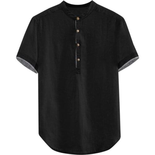 Solid Button Up Short Sleeve Shirts Men Summer Brief Crew Neck Blouses Comfortable Daily Wearing Camicias Office Business Tops
