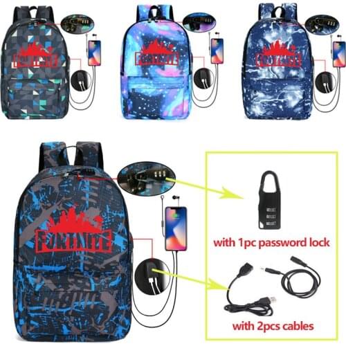 USB Charging Backpack Men game Fortnite Student Boy Schoolbag Laptop Backpacks Anime School Bag Anti-theft with Lock Toys Gifts
