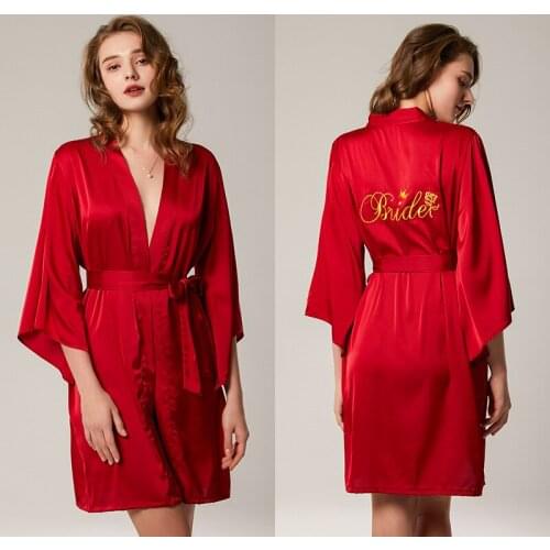 Sexy Loose Flare Sleeve Women Print Letter Robe V-Neck Bride Bridesmaid Wedding Dressing Gown Rayon Lingerie Kimono Bathrobe
