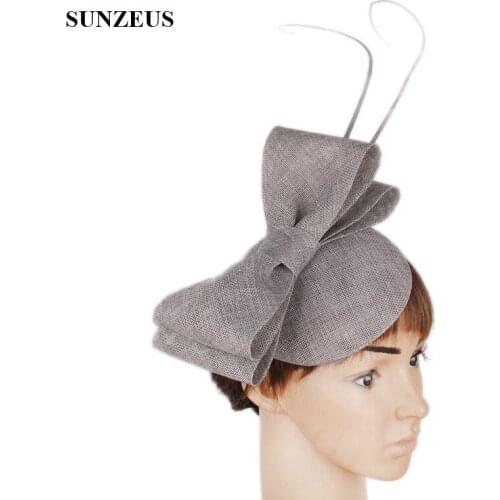 Grey Ladies Wedding Hats 2020 Linen Bow Decoration Elegant Hats for Women tocados pelo de mujer para boda SH72