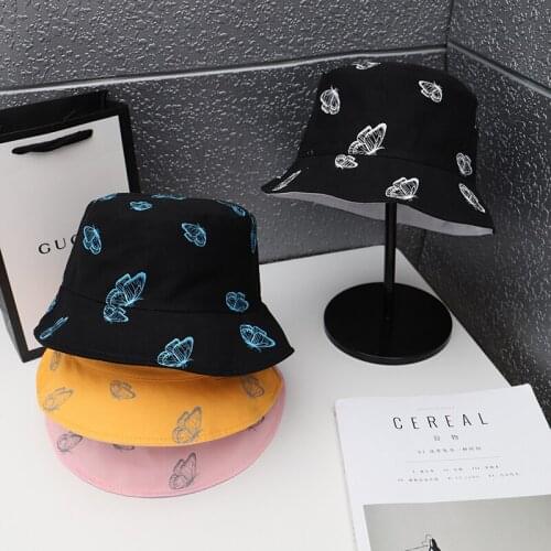 Men Double Side Wearing Fisherman Hat Women Butterfly printing Outdoor Sunhat Couple Casual All-match Foldable Travel Bucket Hat