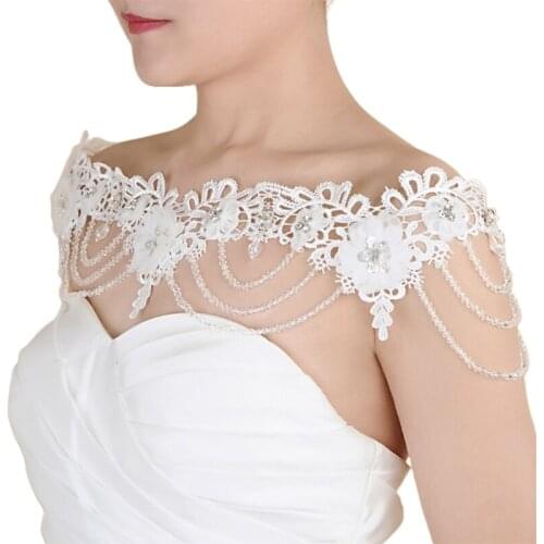 Wedding Jewelry Shoulder Chain Necklace Embroidery Lace Flower Crystal Shawl AXYD