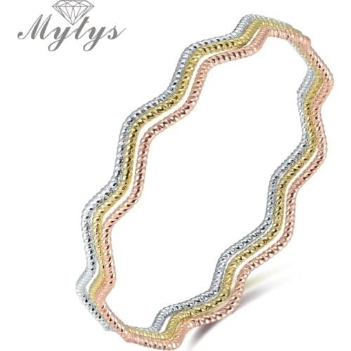 Mytys Three Gold Color Bangle for Women New Arrival Wave Shape Bangles Classic jewelry B1057